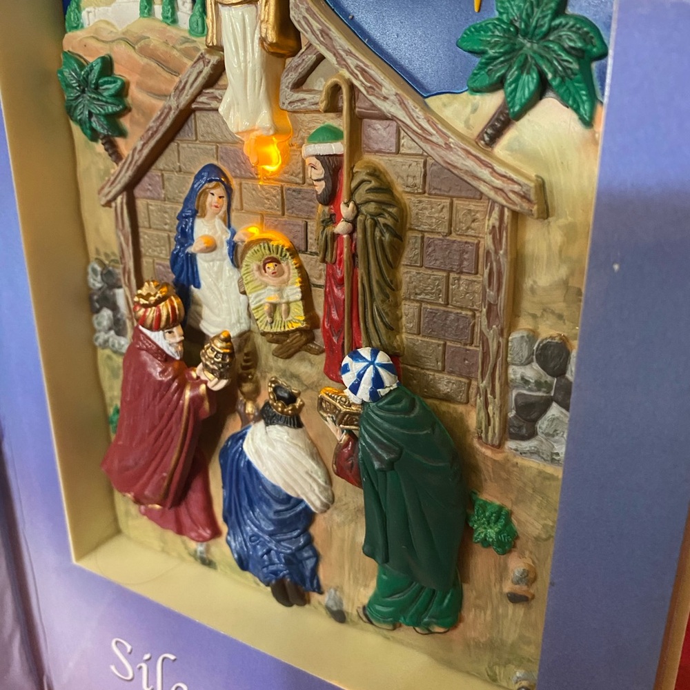 Blue and Green Holiday Decor Nativity Scene